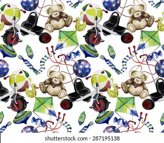 Watercolor toys pattern. Vector design