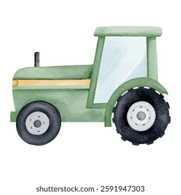 Trator aquarela. Elemento de jardinagem, ilustração agrícola desenhada à mão. Semelhante à criança