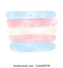 Watercolor Transgender pride flag in baby blue, pink and white stripes. Vector watercolour textured isolated background for Transgender Day of Remembrance, Trans Parent Day, Transgender Awareness