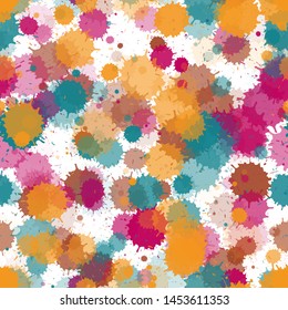 Watercolor transparent stains vector seamless grunge background. Futuristic ink splatter, spray blots, dirty spot elements seamless. Watercolor paint splashes pattern, smear fluid splats.