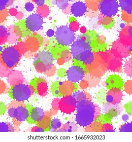 Watercolor transparent stains vector seamless wallpaper pattern. Modern ink splatter, spray blots, mud spot elements seamless. Watercolor paint splashes pattern, smear liquid stains.