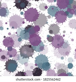 Watercolor transparent stains vector seamless grunge background. Messy ink splatter, spray blots, dirty spot elements seamless. Watercolor paint splashes pattern, smear liquid stains.