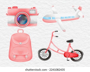 watercolor travel element collection clip art set