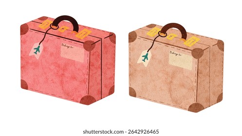 Watercolor Travel Suitcase Luggage for Travelling, Holiday and Leisure Illustration