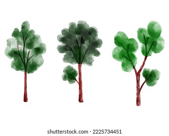 Conjunto de ilustraciones de elementos de árbol de acuarela