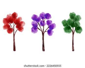 Illustrationssatz für Aquarellbaum-Elemente