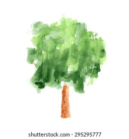 Watercolor tree isolated on white background, vector illustration