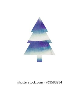 Watercolor tree purple and blue colors  on white