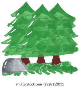Watercolor trees collection isolated on white background