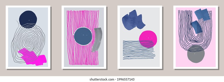 Watercolor trendy covers vector collection. Watercolor spots patterns. 60s style design. Youth banner layouts. Brush stroke elements.