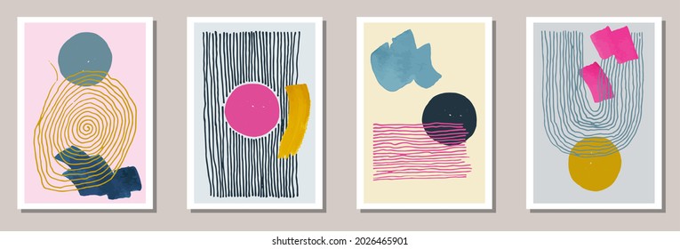 Watercolor trendy covers vector collection. Watercolor blots patterns. 50s style frames. Youth home decor layouts. Scribble elements.