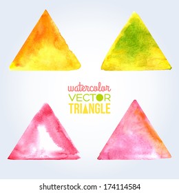 Watercolor triangles for scrapbook elements. Vector illustration. Yellow, pink and green paints. 