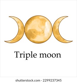 watercolor triple moon in gold and blue vector