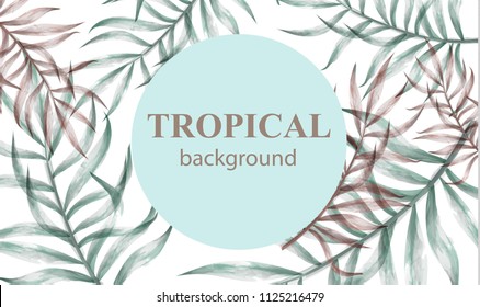 Watercolor tropic palm leaves Vector. Summer extotic background