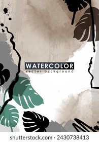 Watercolor tropical abstract design with tropical branches and leaves. Watercolor design for covers, cards, wallpapers, backgrounds, posters and banners