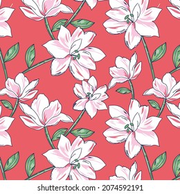 Watercolor tropical flowers pattern fabric design