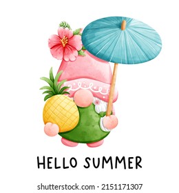 Watercolor tropical gnomes, vector illustration