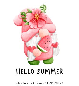 Watercolor tropical gnomes, vector illustration