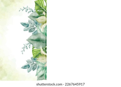 watercolor tropical leaves wedding invitation card template