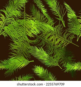 Watercolor tropical palm leaves seamless pattern. Vector illustration.