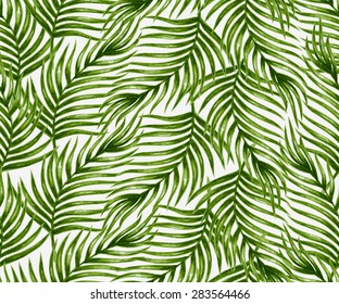 Watercolor tropical palm leaves seamless pattern. Vector illustration.