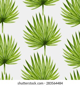 Watercolor tropical palm leaves seamless pattern. Vector illustration.