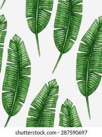 Watercolor tropical palm leaves seamless pattern. Vector illustration.