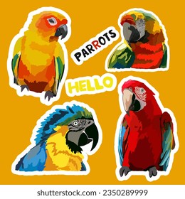Watercolor  tropical parrots stickers new