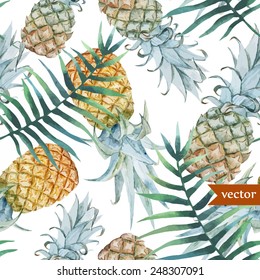 watercolor, tropical, pineapple, exotic, pattern
