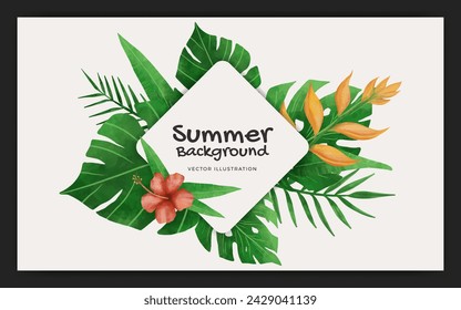 Watercolor tropical summer season banner background template