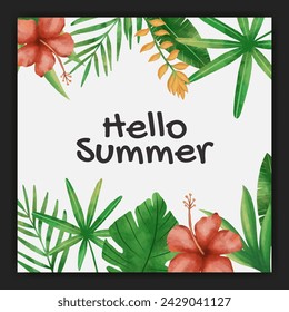 Watercolor tropical summer season social media post template