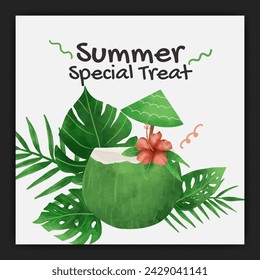 Watercolor tropical summer season social media post template