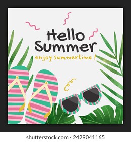 Watercolor tropical summer season social media post template