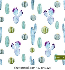 Watercolor Tropical Vector Pattern With White Background Cactus