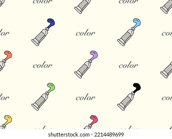 Watercolor Tube Cartoon Character Seamless Pattern On Yellow Background