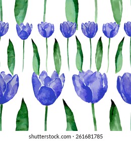Watercolor tulip flowers seamless pattern. Background for your design and decor.