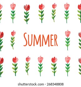 Watercolor tulip flowers. Summer is coming illustration.