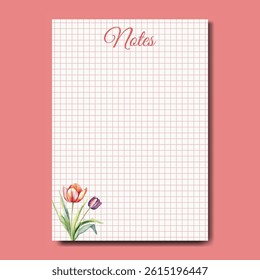 Watercolor Tulip Notes in Grid Paper