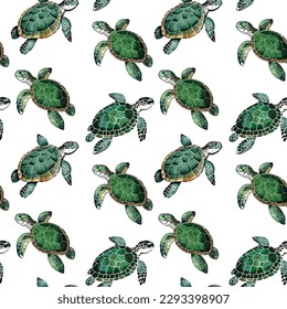 Watercolor turtle seamless pattern. Wildlife pattern. vector illustration.