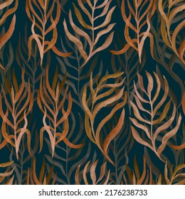 watercolor twigs with leaves of different colors on a colored  background vector seamless pattern
