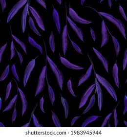 watercolor twigs with leaves seamless pattern. Tropical natural background. Vector