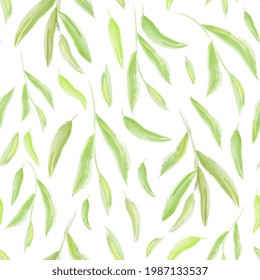 ramitas acuarelas con hojas sin costura. Fondo tropical natural. Vector