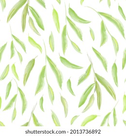 watercolor twigs with leaves seamless pattern. Tropical natural background. Vector