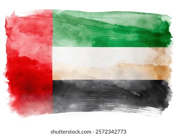 Watercolor UAE flag, vibrant colors, artistic representation, national symbol, cultural identity, abstract design.