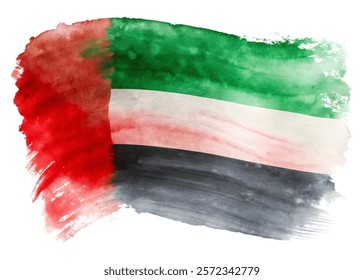 Watercolor UAE flag, vibrant colors, artistic representation, cultural symbol, national pride, abstract design.