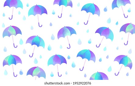 Watercolor umbrella and rain pattern.Illustration of vector material.