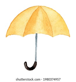 Watercolor umbrella yellow on white background. Hand drawn.