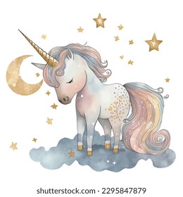 Watercolor Unicorn Clip Art Isolated