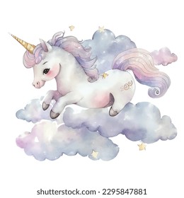 Watercolor Unicorn Clip Art Isolated