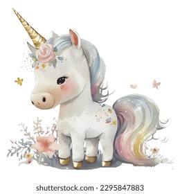 Watercolor Unicorn Clip Art Isolated